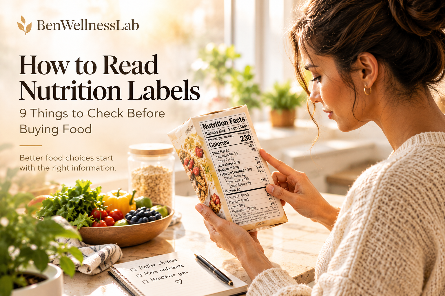 Person reading a nutrition label on packaged food